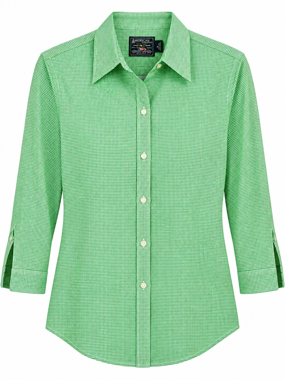 American Living Mint Green Micro Checked Button Down Shirt for Women 100% Cotton